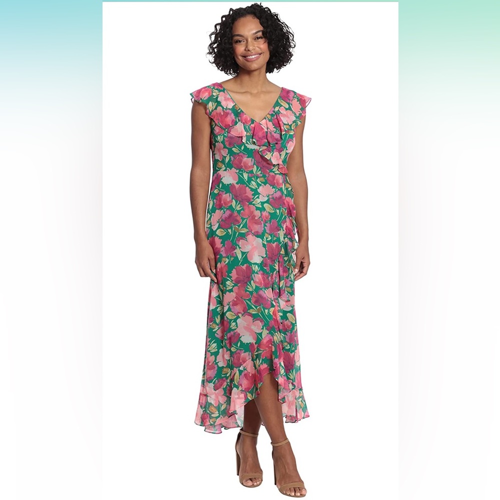 London Times Floral Ruffle Maxi